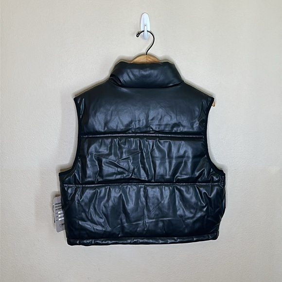 Ci Sono By Cavalini Vegan Leather Crop Vest Black Womens Size XL Pockets - Picture 6 of 15